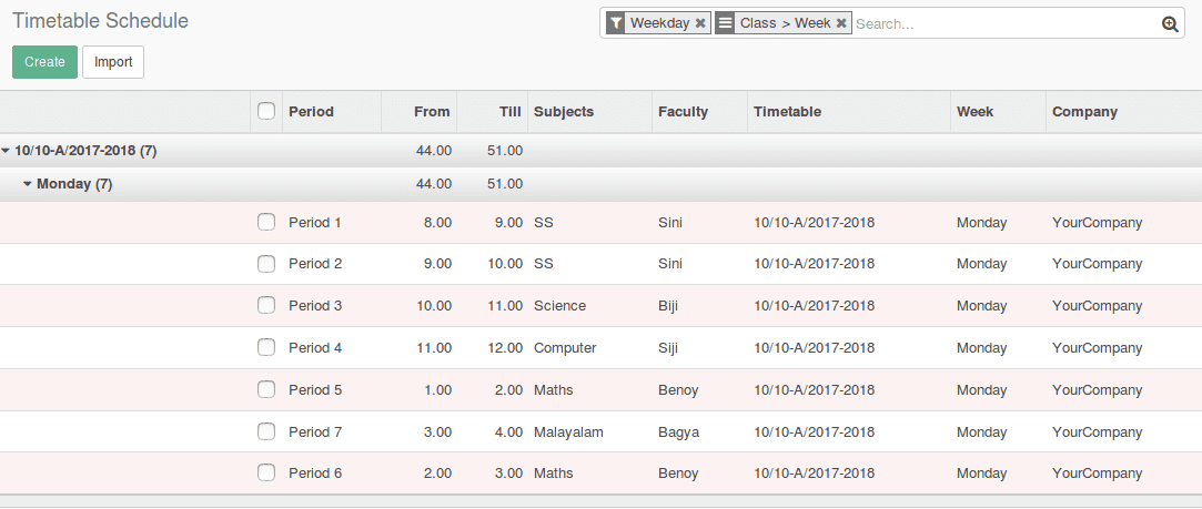 Odoo School ERP Timetable Management